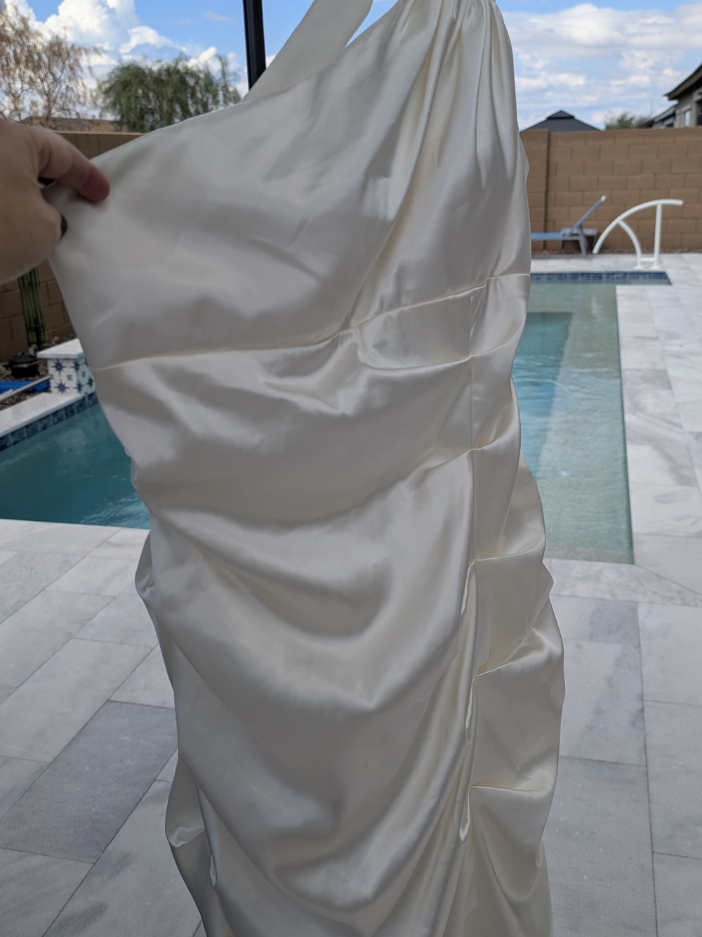 Betsy & Adam ivory satin one-shoulder ruched dress Size 12